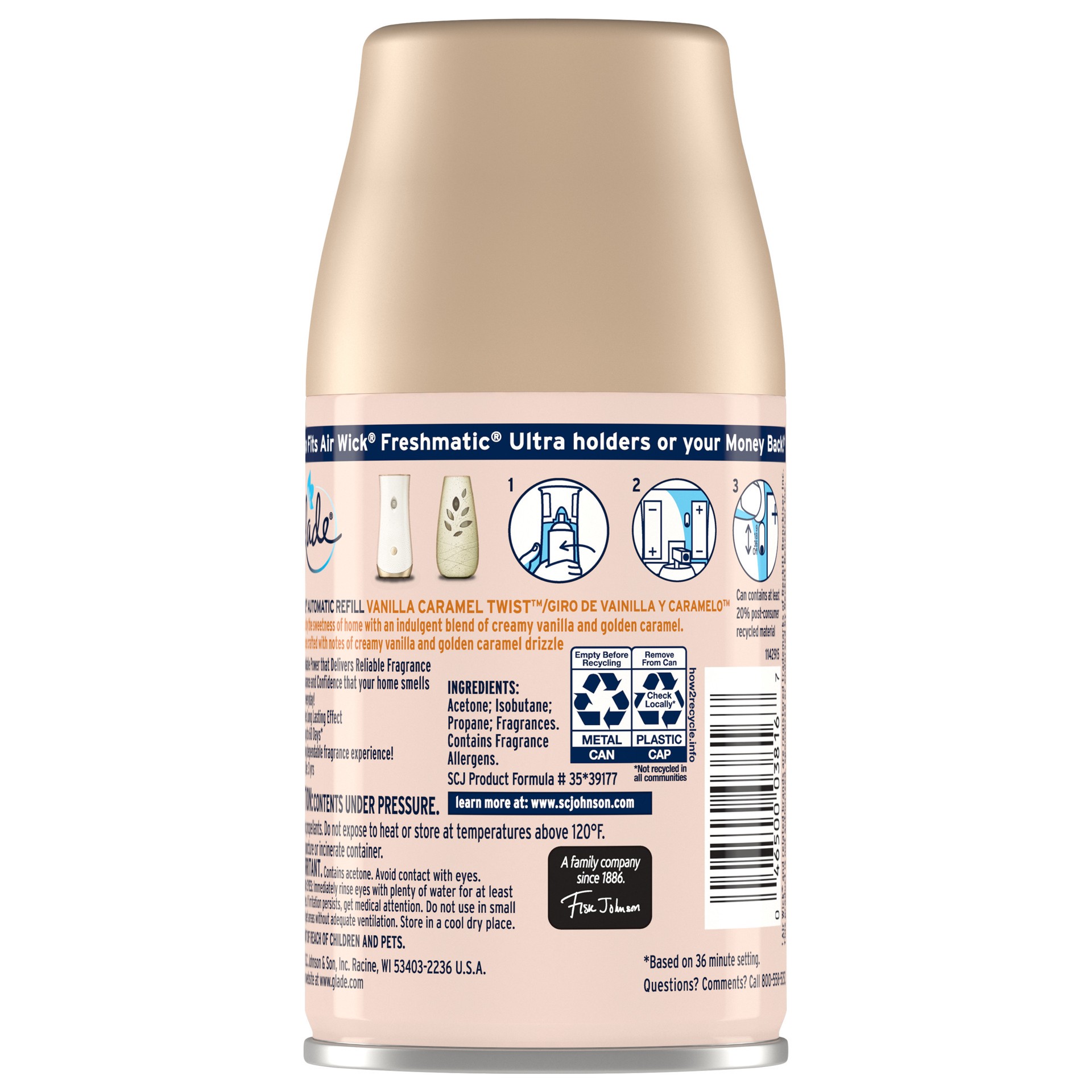 slide 5 of 5, Glade Automatic Spray Refill, Air Freshener, Vanilla Caramel Twist, 6.2 oz, 6.2 oz