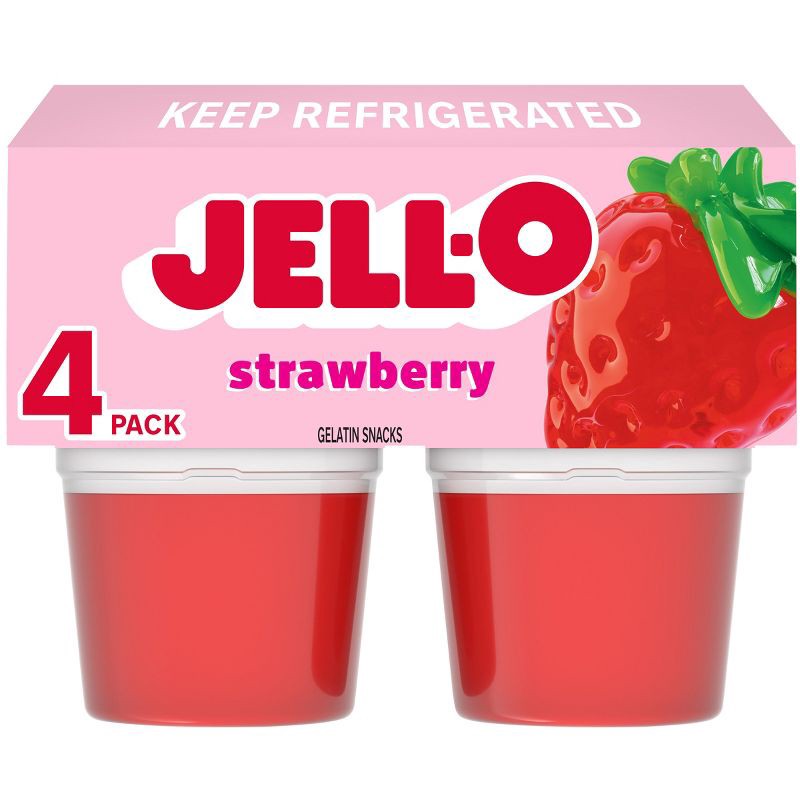 slide 1 of 8, Jell-O Original Strawberry Jello Cups Gelatin Snack - 13.5oz/4ct, 4 ct; 13.5 oz