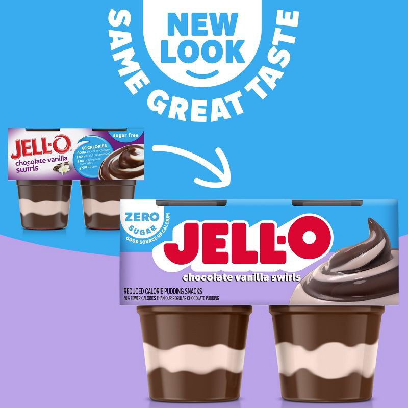 slide 4 of 8, Jell-O Chocolate Vanilla Swirls Sugar Free Pudding Cups Snack - 14.5oz/4ct, 14.5 oz, 4 ct