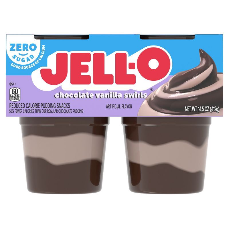 slide 9 of 11, Jell-O Chocolate Vanilla Swirls Sugar Free Pudding Cups Snack - 14.5oz/4ct, 14.5 oz, 4 ct