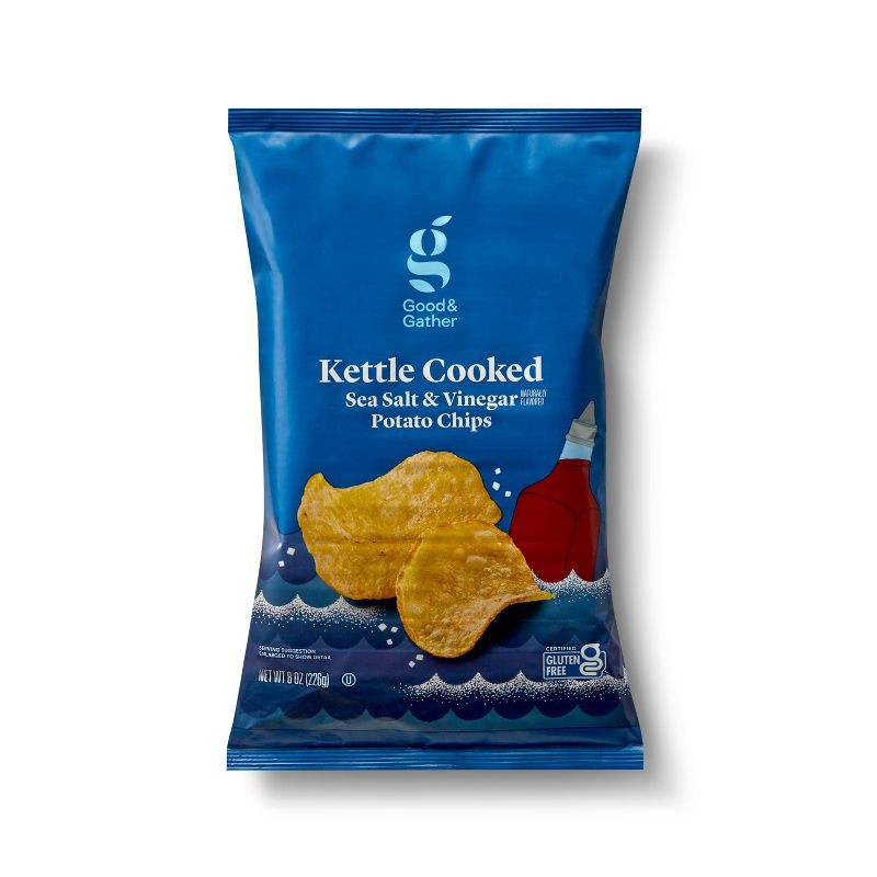 slide 1 of 3, Sea Salt and Vinegar Kettle Cooked Potato Chips - 8oz - Good & Gather™, 8 oz