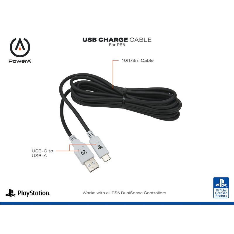 slide 2 of 5, PowerA USB-C to USB Charge Cable for PlayStation 5: Controller Charger Accessory, 1 ct