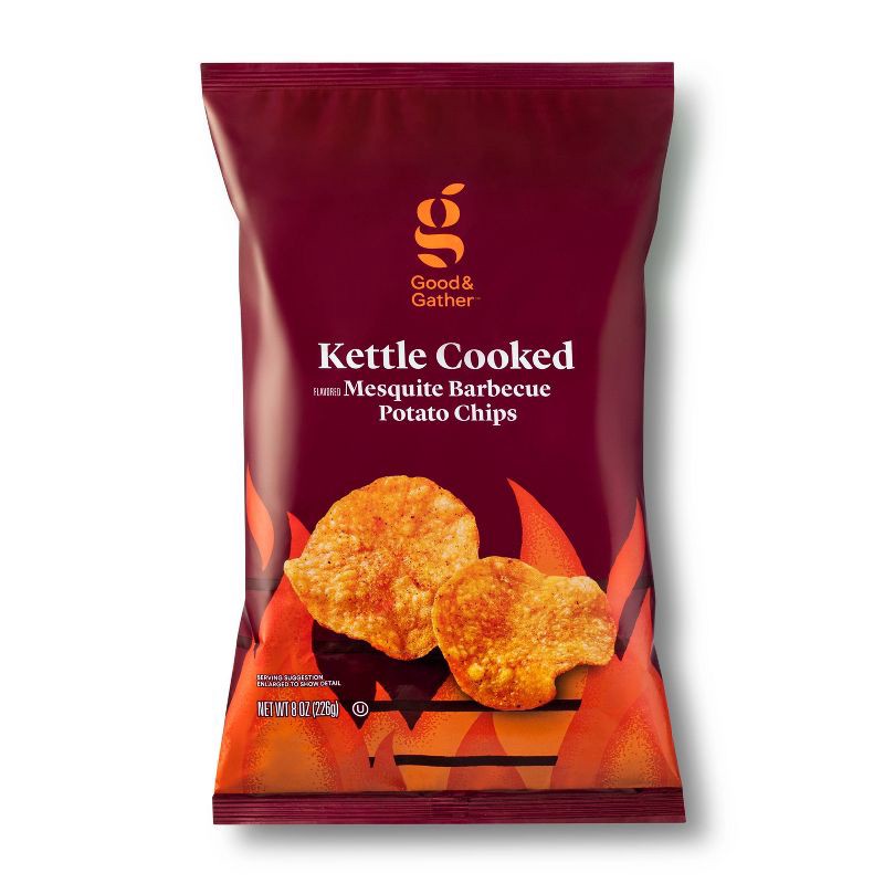 slide 1 of 3, Mesquite Barbecue Kettle Cooked Potato Chips - 8oz - Good & Gather™, 8 oz