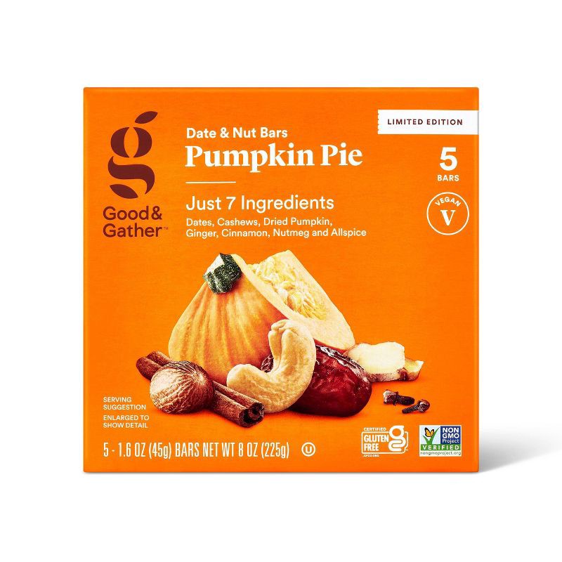 slide 1 of 4, Pumpkin Pie Date and Nut Bar - 5ct - Good & Gather™, 5 ct