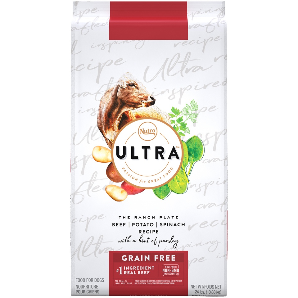 slide 1 of 1, Nutro Ultra Grain Free Beef, Potato And Spinach Recipe with a Hint of Parsley Dry Dog Food, 24 lb