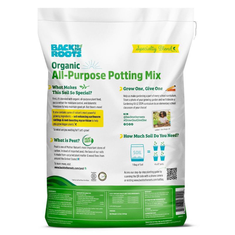 slide 2 of 12, Back to the Roots 6qt Organic Potting Mix All Purpose: OMRI Certified, for Patio & Garden, 6 qt