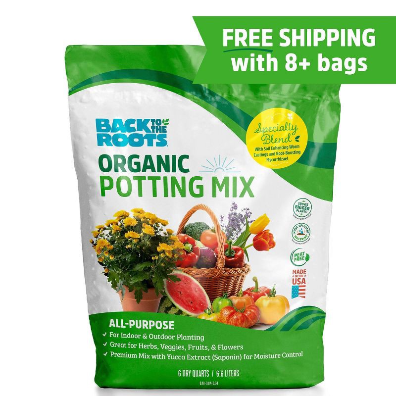 slide 3 of 12, Back to the Roots 6qt Organic Potting Mix All Purpose: OMRI Certified, for Patio & Garden, 6 qt