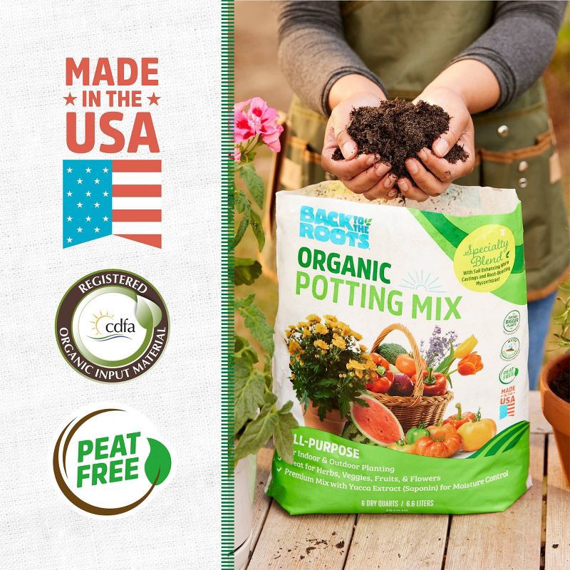 slide 4 of 12, Back to the Roots 6qt Organic Potting Mix All Purpose: OMRI Certified, for Patio & Garden, 6 qt