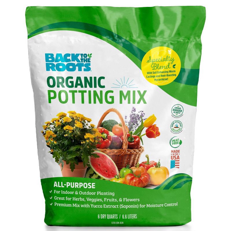 slide 1 of 12, Back to the Roots 6qt Organic Potting Mix All Purpose: OMRI Certified, for Patio & Garden, 6 qt