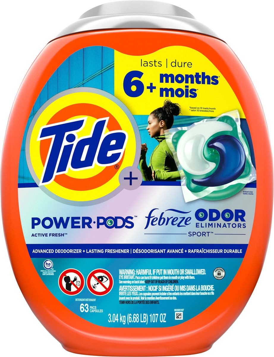 slide 2 of 3, Tide Power Pods Laundry Detergent Pacs with Febreze Sport, 63 Count, Febreze Freshness with Sport Odor Defense, 63 ct