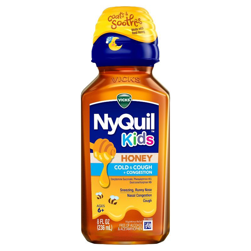 slide 1 of 1, Vicks Kids NyQuil Honey Cold & Cough Medicine Liquid - 8 fl oz, 8 fl oz