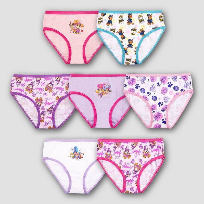 slide 1 of 4, Girls' PAW Patrol 7pk Underwear - 4: Cotton Briefs, Full Waistband Elastic, Classic Patterns, 7 ct