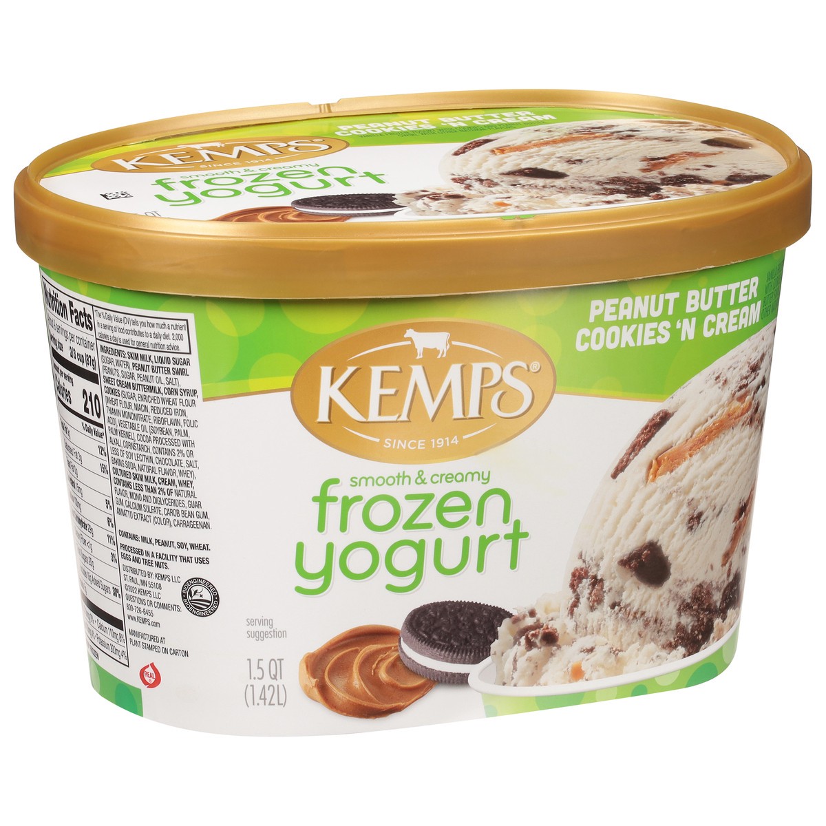 slide 12 of 12, Kemps Peanut Butter Fr0Zen Yogurt Cookies & Cream, 1.5 qt