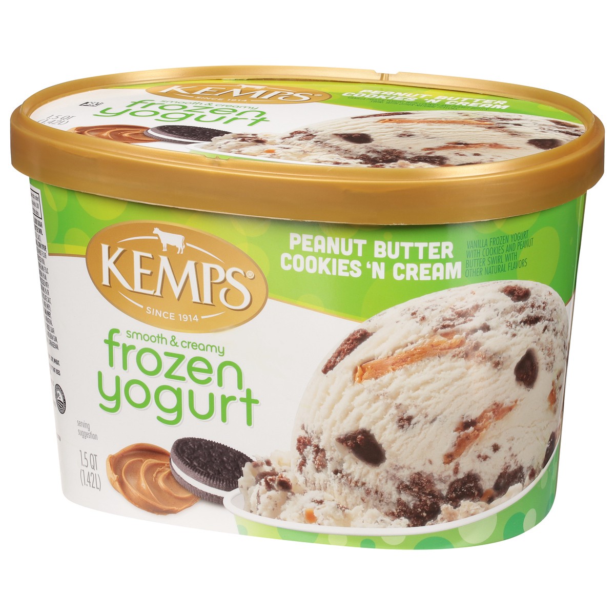 slide 9 of 12, Kemps Peanut Butter Fr0Zen Yogurt Cookies & Cream, 1.5 qt