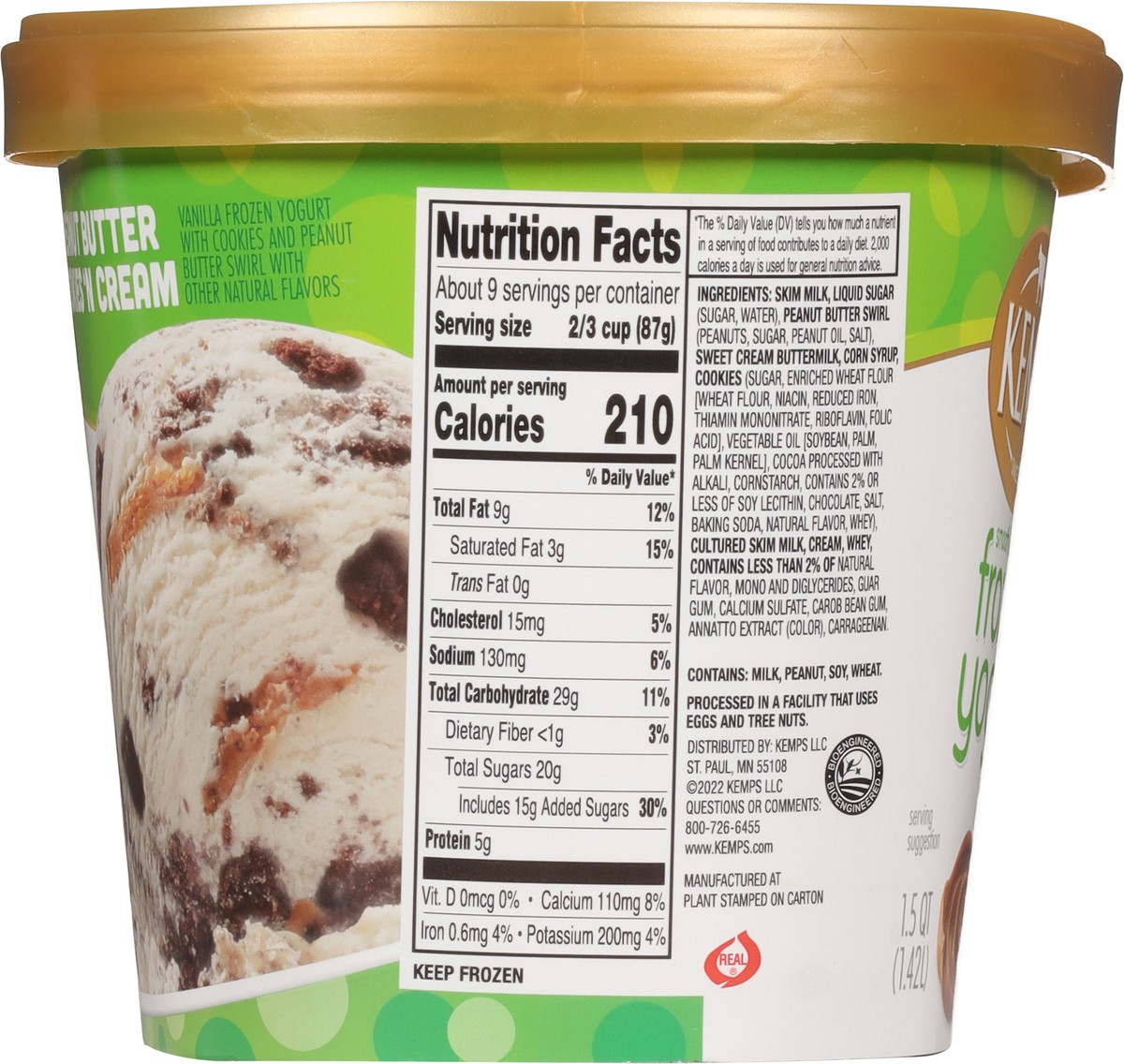 slide 5 of 12, Kemps Peanut Butter Fr0Zen Yogurt Cookies & Cream, 1.5 qt