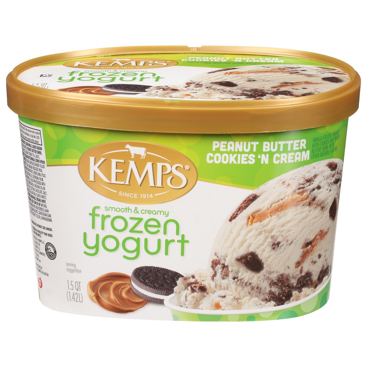slide 1 of 12, Kemps Peanut Butter Fr0Zen Yogurt Cookies & Cream, 1.5 qt