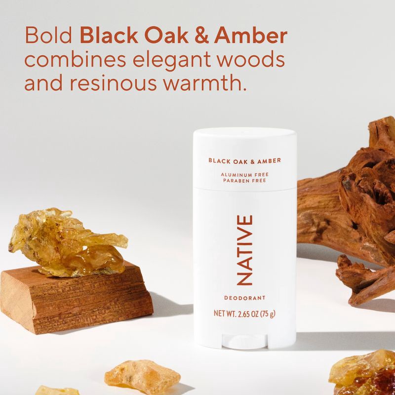 slide 4 of 10, Native Solid Deodorant for Men & Women - Black Oak & Amber - Aluminum-Free 2.65oz, 2.65 oz