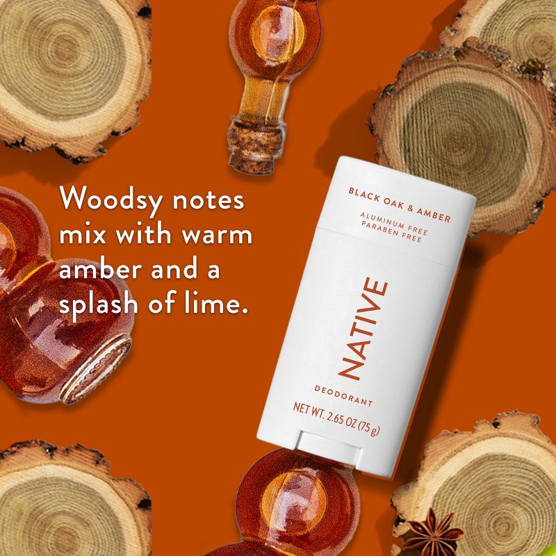 slide 3 of 9, Native Deodorant for Men & Women - Black Oak & Amber - Aluminum Free - 2.65 oz, 2.65 oz