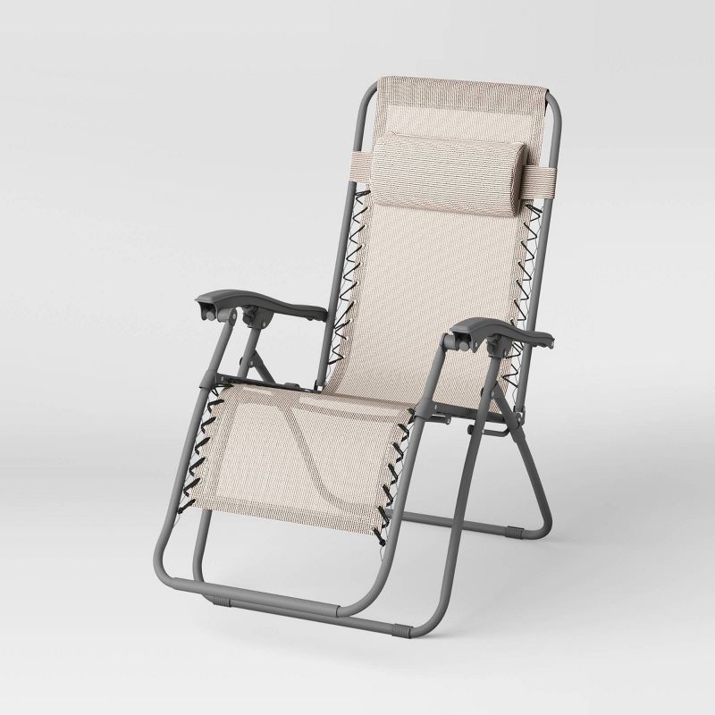 slide 3 of 7, Zero Gravity Outdoor Portable Folding Lounge Chair Tan - Room Essentials™, 1 ct