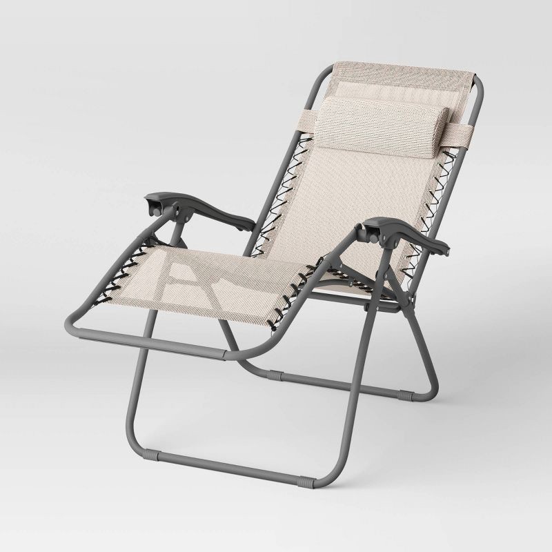slide 1 of 7, Zero Gravity Outdoor Portable Folding Lounge Chair Tan - Room Essentials™, 1 ct