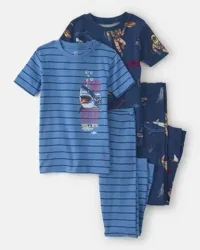 Carters Boys Boat 100% Cotton Snug Fit 4-Piece Pajama Set - Blue Multi 7