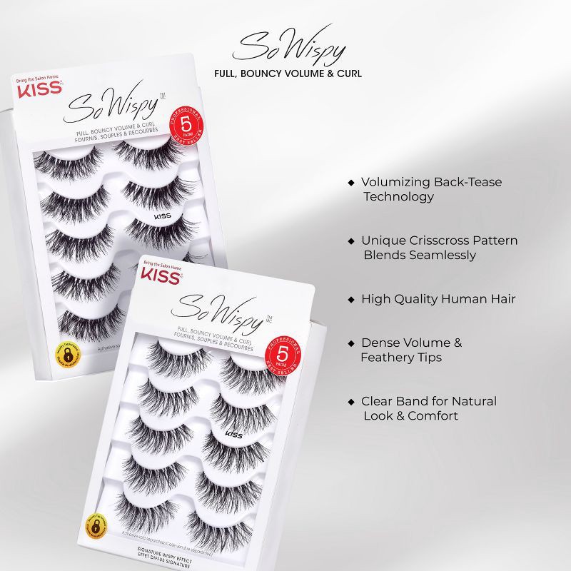slide 6 of 10, KISS Products So Wispy False Eyelashes - Pompadour - 5ct, 5 ct