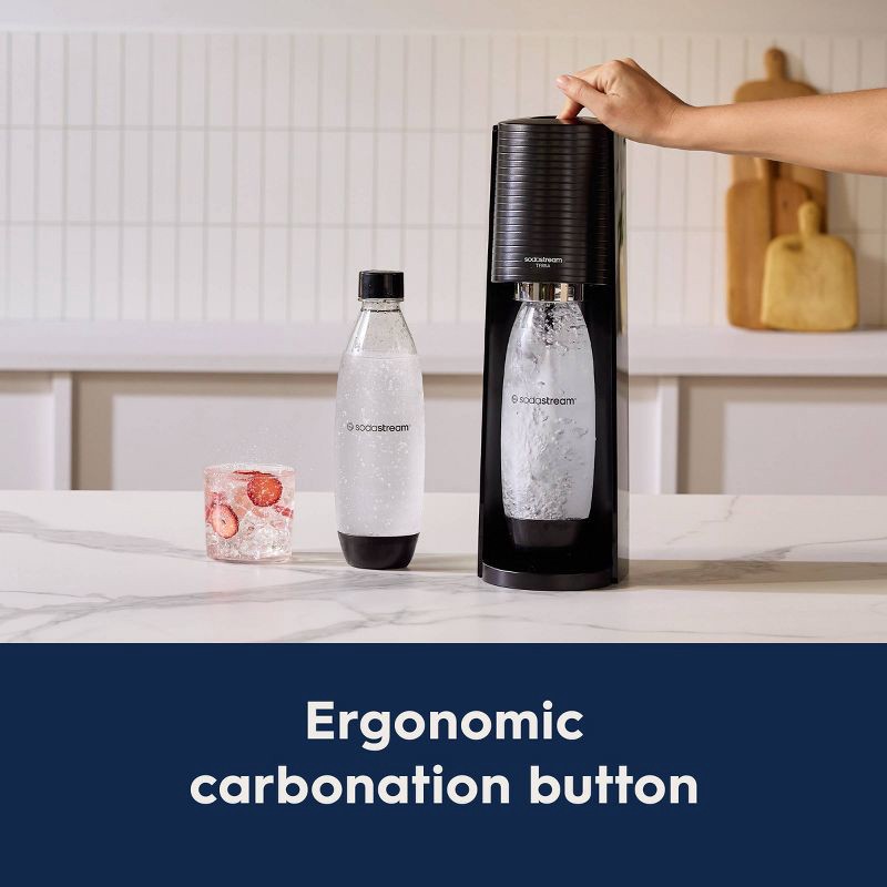 slide 5 of 10, SodaStream Terra Sparkling Water Maker with Extra CO2 Cylinder and Carbonating Bottle Black, 1 ct