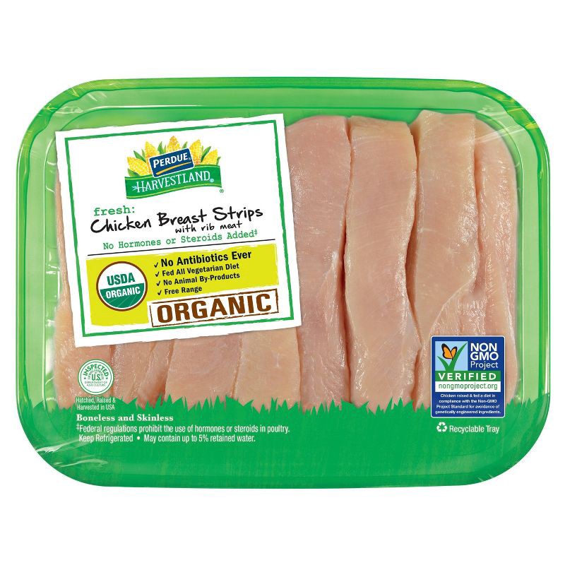 slide 1 of 4, Perdue Harvestland Fresh Organic Chicken Breast Strips - price per lb, per lb