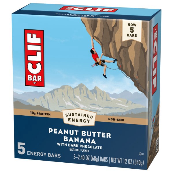 slide 12 of 13, CLIF BAR - Peanut Butter Banana with Dark Chocolate Flavor - Made with Organic Oats - 10g Protein - Non-GMO - Plant Based - Energy Bars - 2.4 oz. (5 Pack), true - 5 ct; 2.4 oz, 5 ct; 2.4 oz