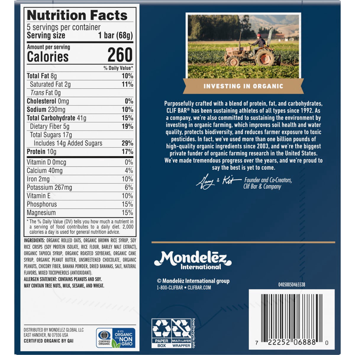 slide 2 of 13, CLIF BAR - Peanut Butter Banana with Dark Chocolate Flavor - Made with Organic Oats - 10g Protein - Non-GMO - Plant Based - Energy Bars - 2.4 oz. (5 Pack), true - 5 ct; 2.4 oz, 5 ct; 2.4 oz