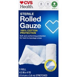 slide 1 of 1, Cvs Health Sterile Latex-Free Rolled Gauze, 4.5 In X 3 Yd, 1 Ct, 1 ct