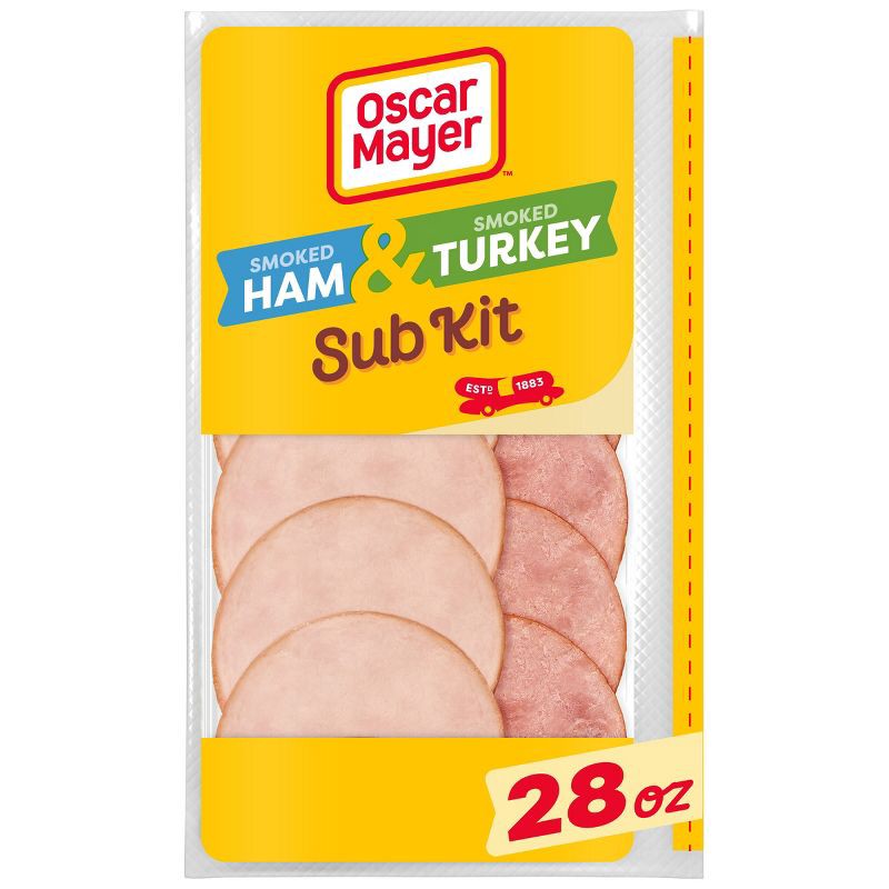 slide 1 of 11, Oscar Mayer Sub Kit with Extra Lean Smoked Ham & Turkey Breast Sliced Lunch Meat - 28oz, 28 oz