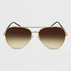 Women's Metal Aviator Sunglasses - Wild Fable™ Gold: Hinged Temple, Adjustable Nose Pads, UV Protection