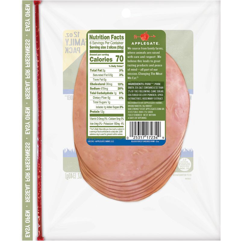 slide 2 of 6, Applegate Farms Applegate Natural Black Forest Uncured Ham Slices - 12oz, 12 oz