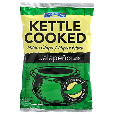 slide 1 of 1, Hill Country Fare Jalapeno Kettle Cooked Potato Chips, 8.5 oz