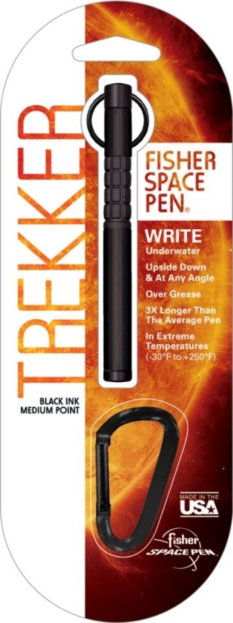 slide 3 of 3, Fisher Bullet Space Pen With Caribiner And Neck Cord, Trekker, Bold Point, 1.1 Mm, Black Matte Barrel, Black Ink, 1 ct