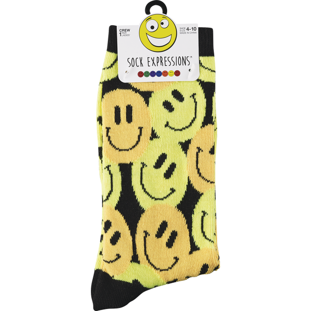slide 1 of 1, L Crew Socks - Smileys - Yellow, 1 ct