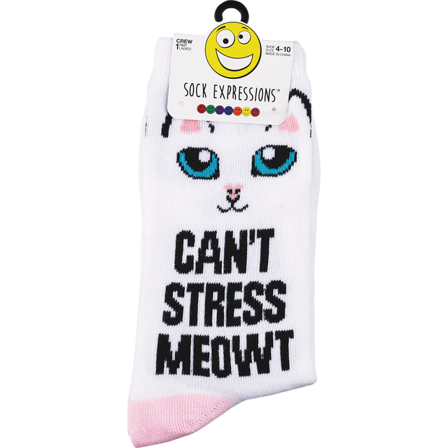 slide 1 of 1, L Crew Scks - Can'T Stres Meowt -Wt, 1 ct