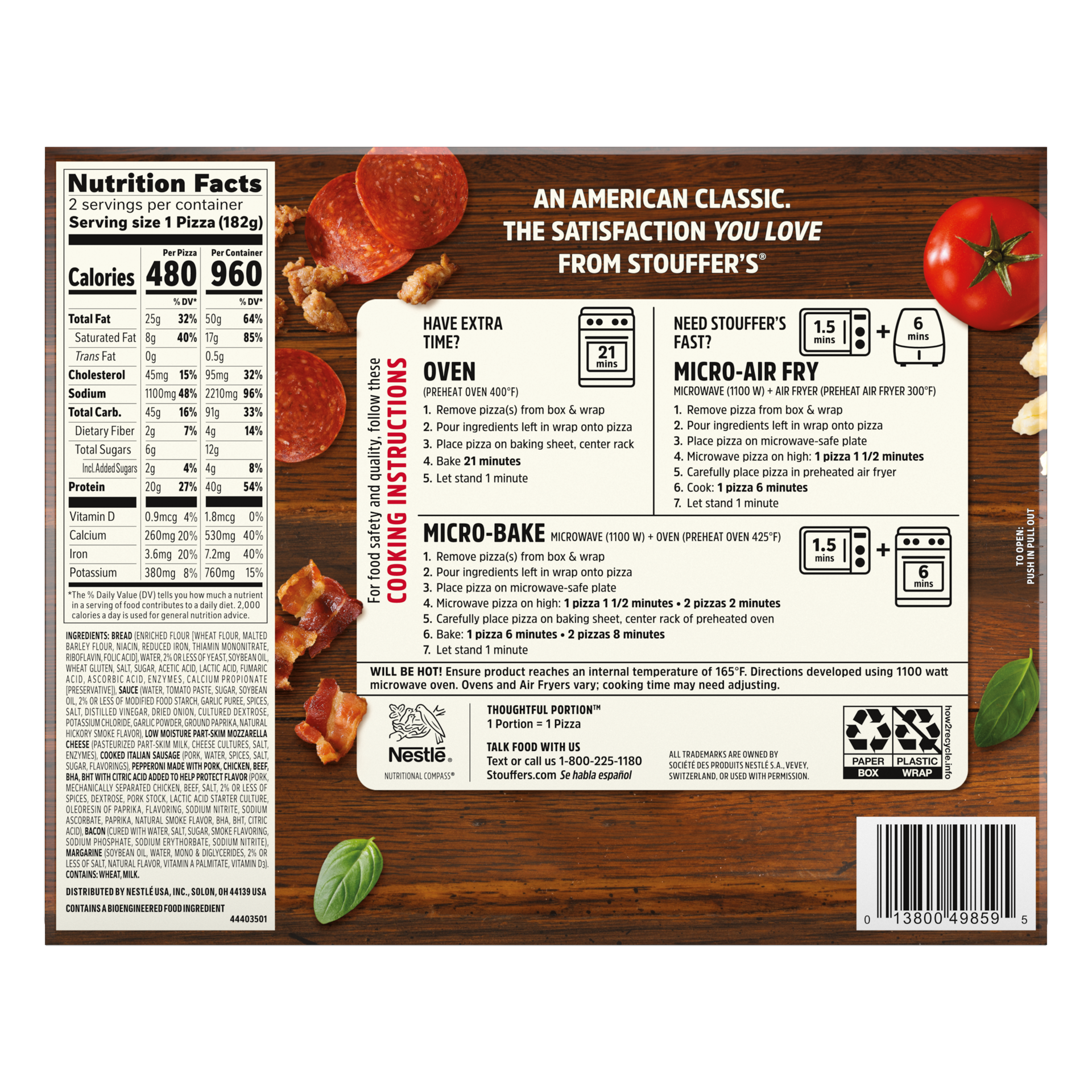 slide 5 of 7, STOUFFER'S French Bread Three Meat Frozen Pizza 12.875oz Box, 12.88 oz