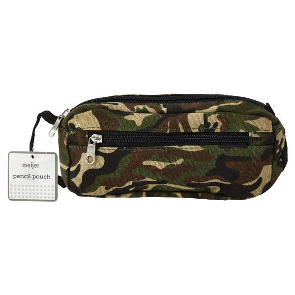 slide 1 of 1, Meijer Camo 3 Zipper Pencil Pouch, 3.25X8    