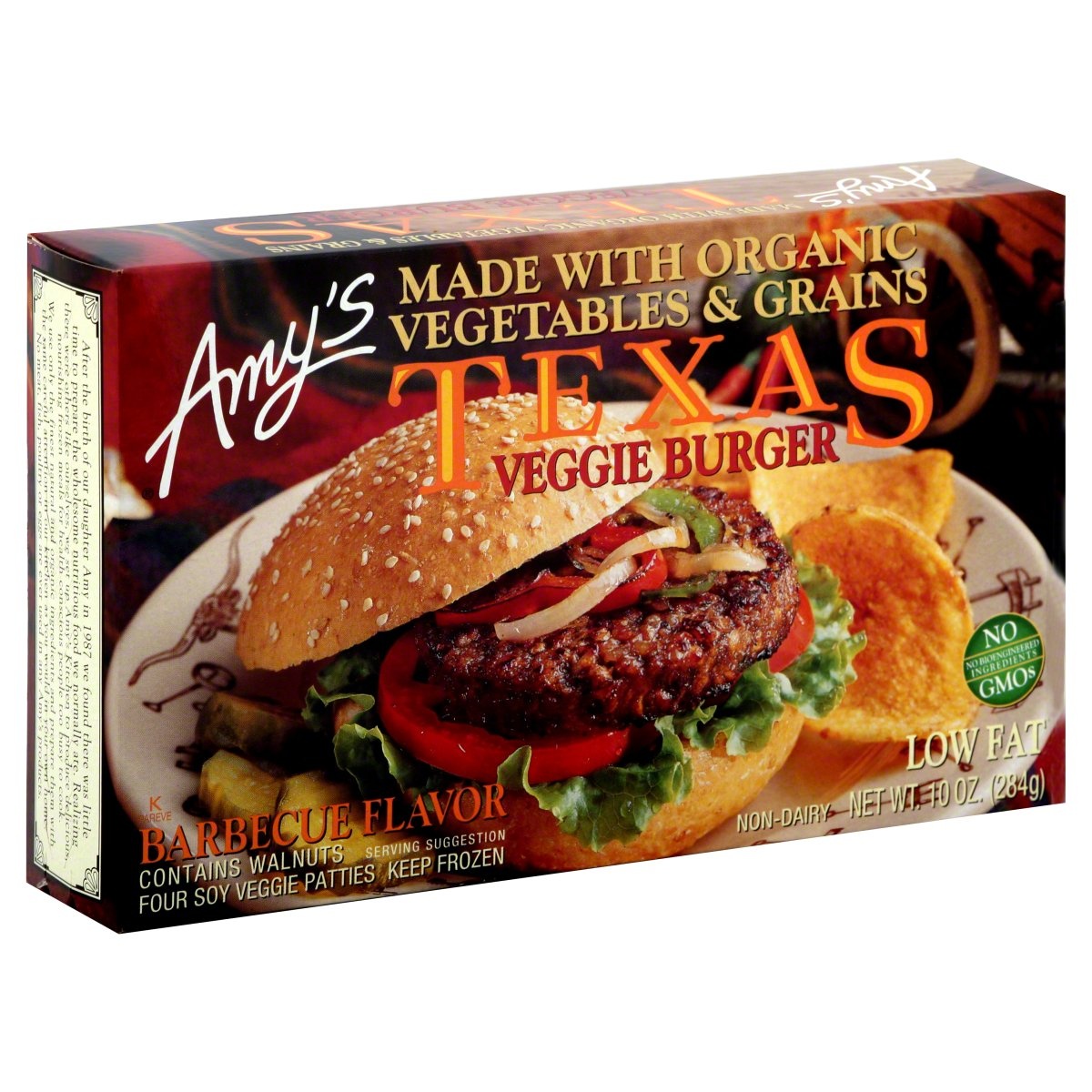 slide 1 of 1, Amy's Texas Barbeque Veggie Burger, 10 oz