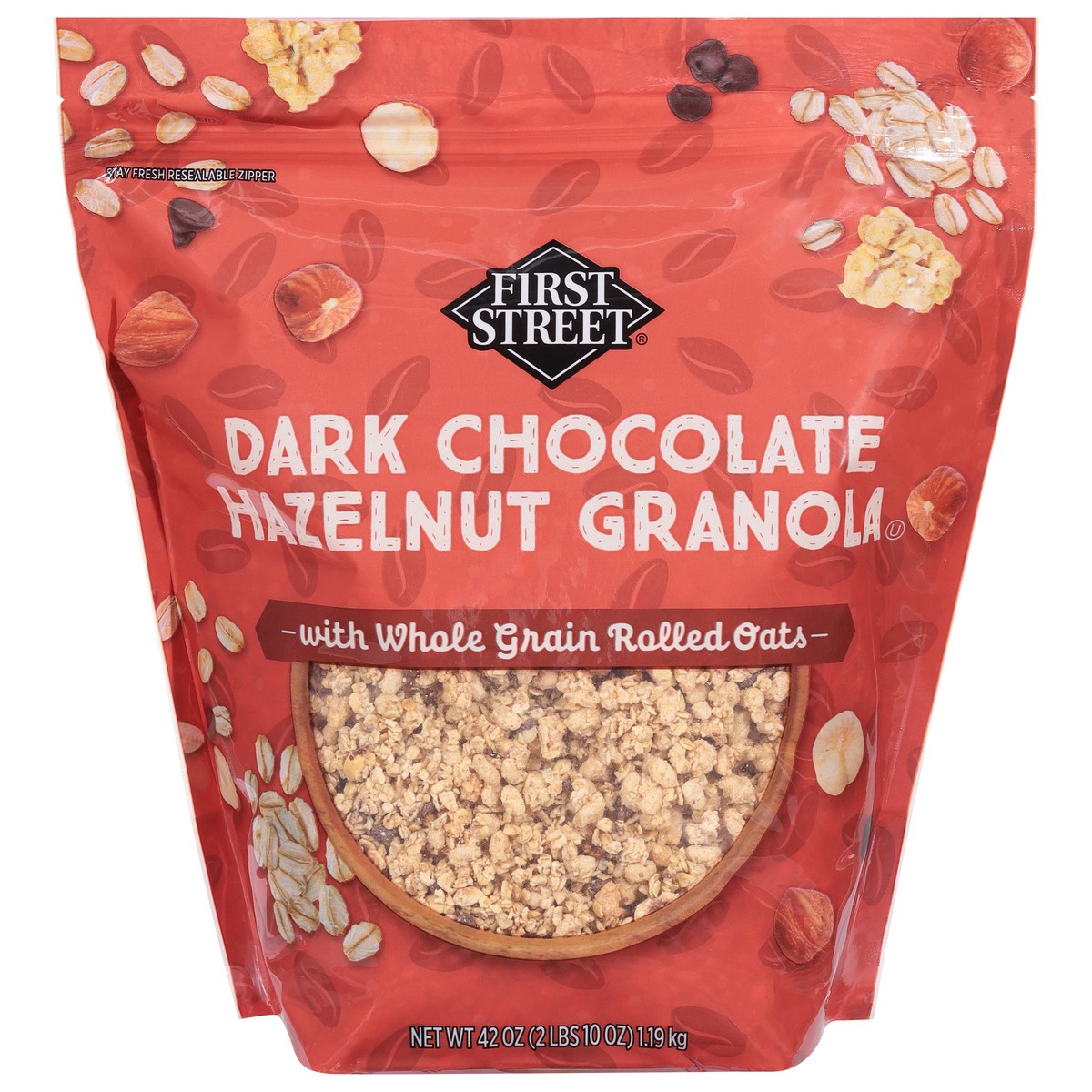 slide 14 of 14, First Street Dark Chocolate Hazelnut Granola, 42 oz