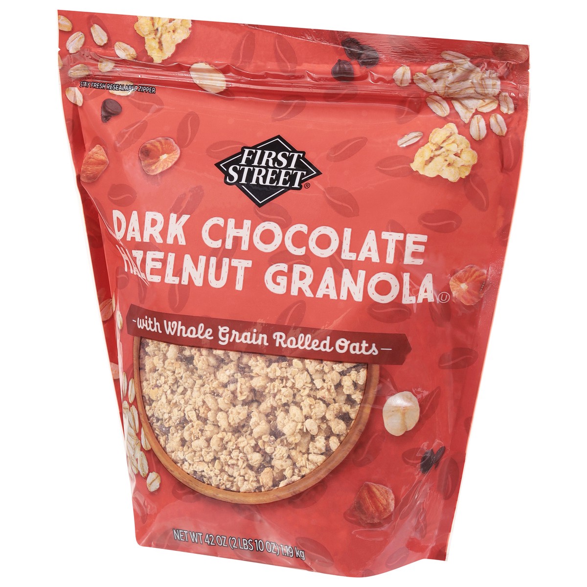 slide 10 of 14, First Street Dark Chocolate Hazelnut Granola, 42 oz