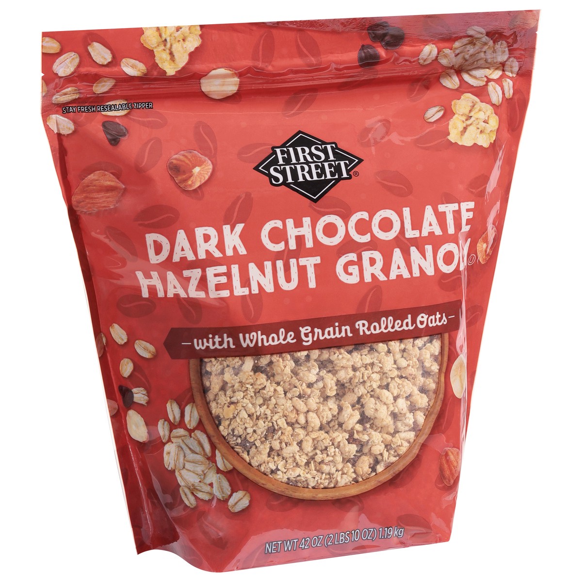 slide 6 of 14, First Street Dark Chocolate Hazelnut Granola, 42 oz