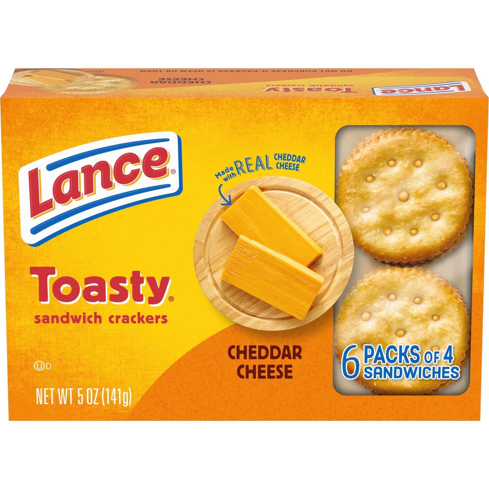slide 1 of 5, Lance Toasty Cheddar Sandwich Crackers, 6 Individually Wrapped Packs, 4 Sandwiches Each, 6 ct