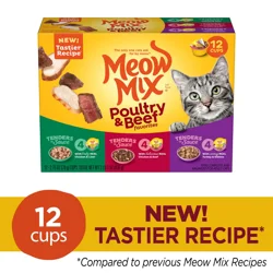 Meow Mix Tender Favorites Wet Cat Food, Poultry & Beef Variety Pack, 12 Cups, 2.75 oz Each