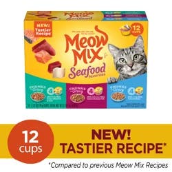 Meow Mix Savory Morsels Cat Food Cups Seafood Favorites Variety Pack - 12-2.75 oz
