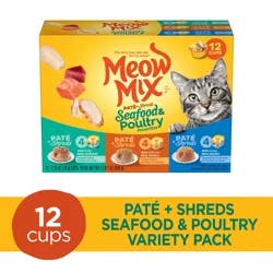 Meow Mix Pate & Shreds Wet Cat Food Variety Pack, Seafood & Poultry Favorites