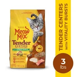 Meow Mix Tender Centers Dry Cat Food With Vitality Bursts Salmon & Turkey Flavors, 3 Pound Bag