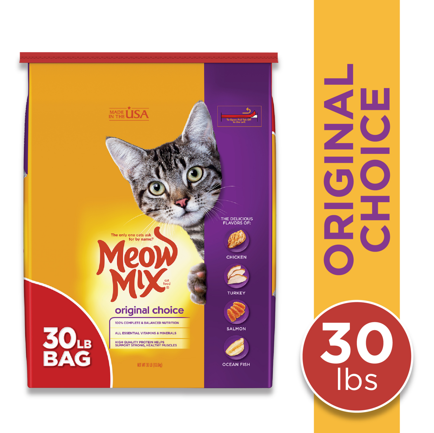 slide 1 of 8, Meow Mix Original Choice Dry Cat Food, 30 lb. Bag, 30 lb